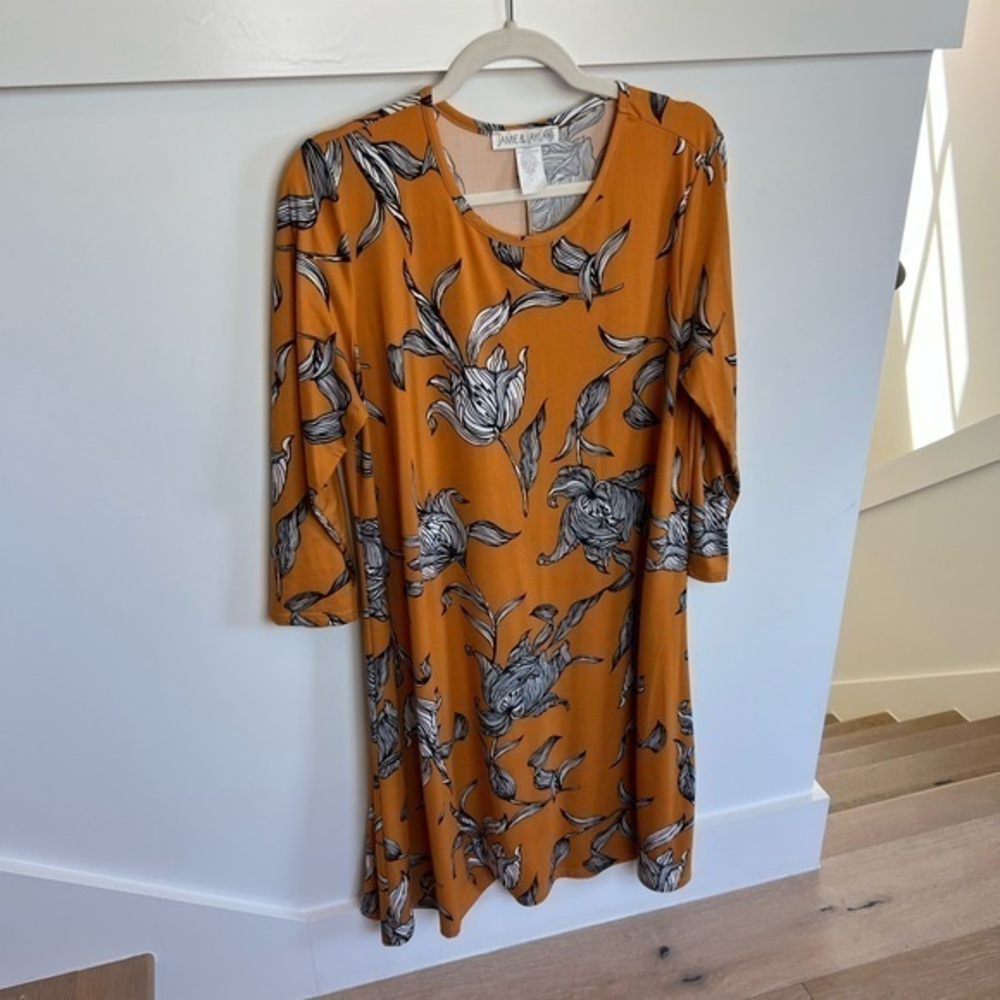 Jamie & Layla Orange Floral Dress Black and White Flowers Womens Large